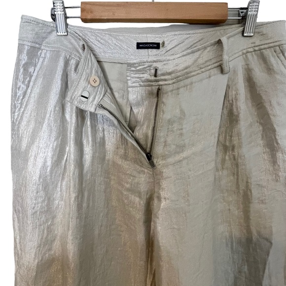 Magaschoni Metallic Silver Ivory Wide Leg High Rise Pant Size 10 Holidays - Picture 7 of 9